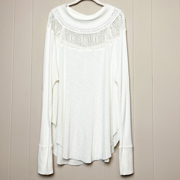 Free People Spring Valley Thermal Top Large Ivory flowy lace lightweight boho - Picture 2 of 10